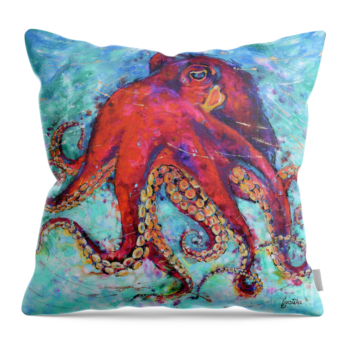 Octopus Throw Pillow featuring the painting Radiant Octopus by Jyotika Shroff