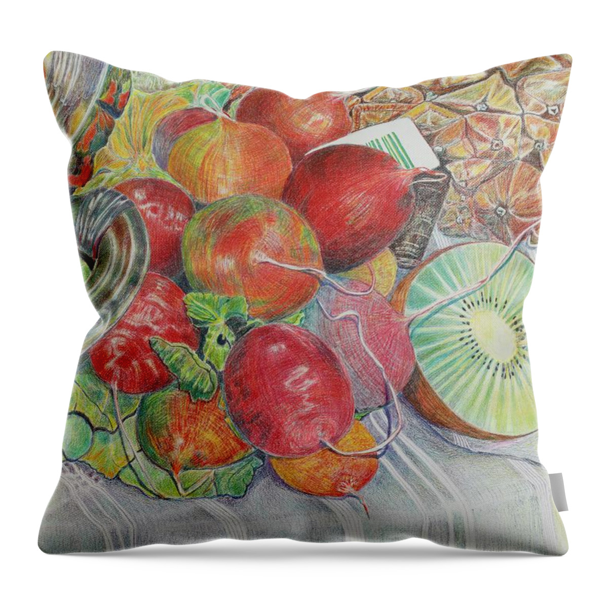 Colorful Fruit Throw Pillow featuring the painting Radishe Bouquet by Dorsey Northrup