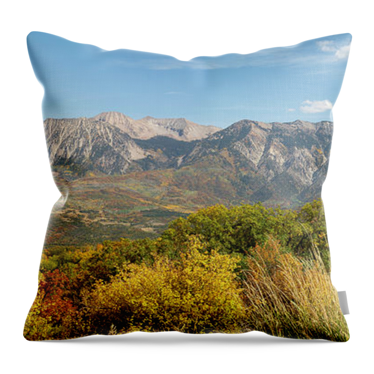 Ragged Peaks Throw Pillow featuring the photograph Ragged Peaks Panorama by Aaron Spong
