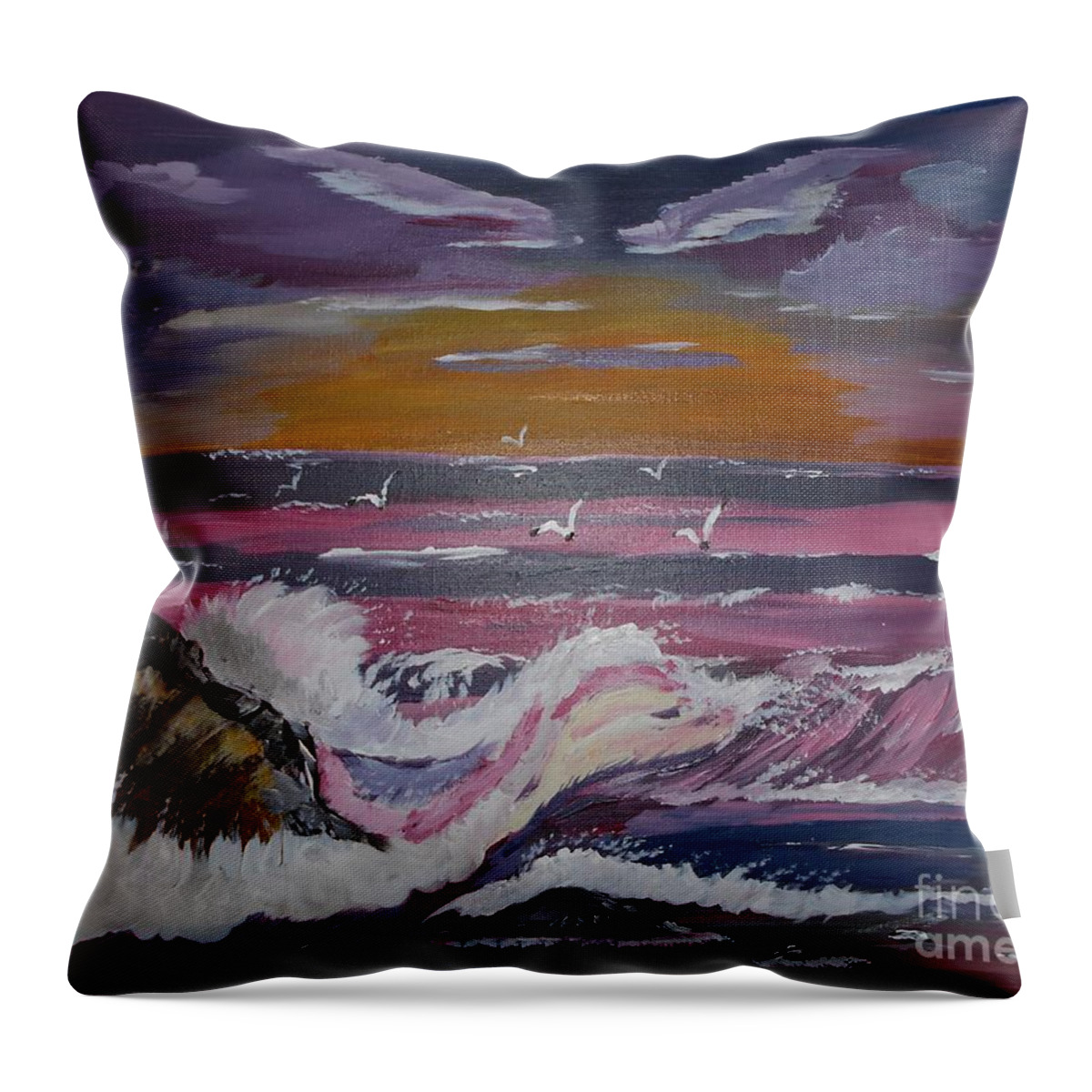 Seascape Throw Pillow featuring the painting Raging Sea Painting # 363 by Donald Northup
