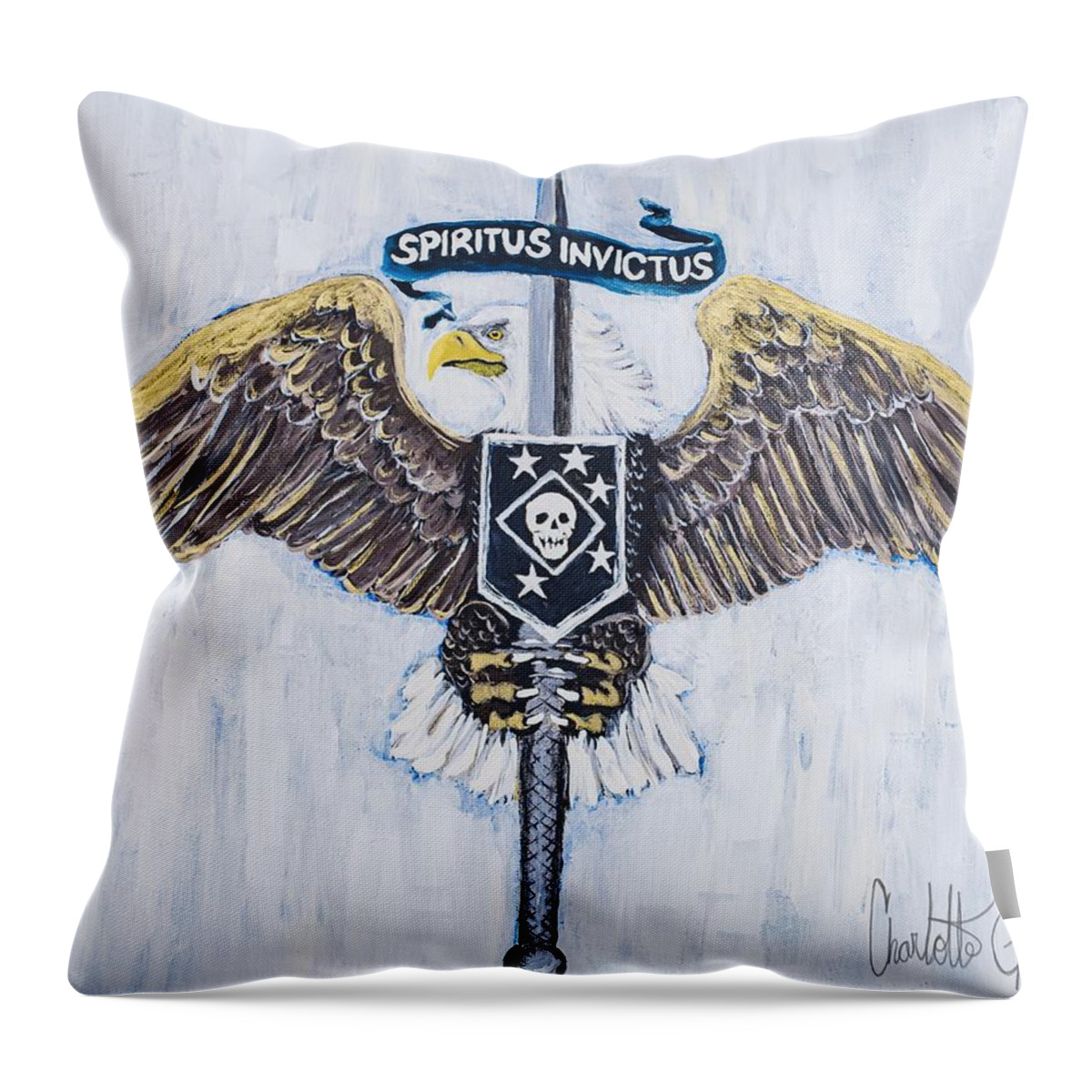 Eagle Throw Pillow featuring the painting Raider Heritage by Charlotte Gac