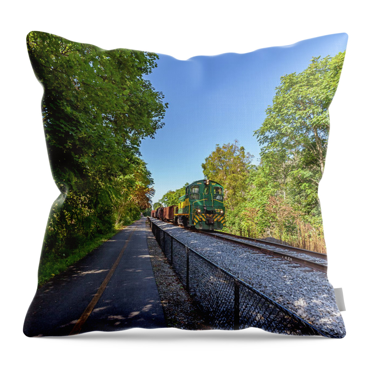 Appalachian Throw Pillow featuring the photograph Rail bike trail by Chris Spencer