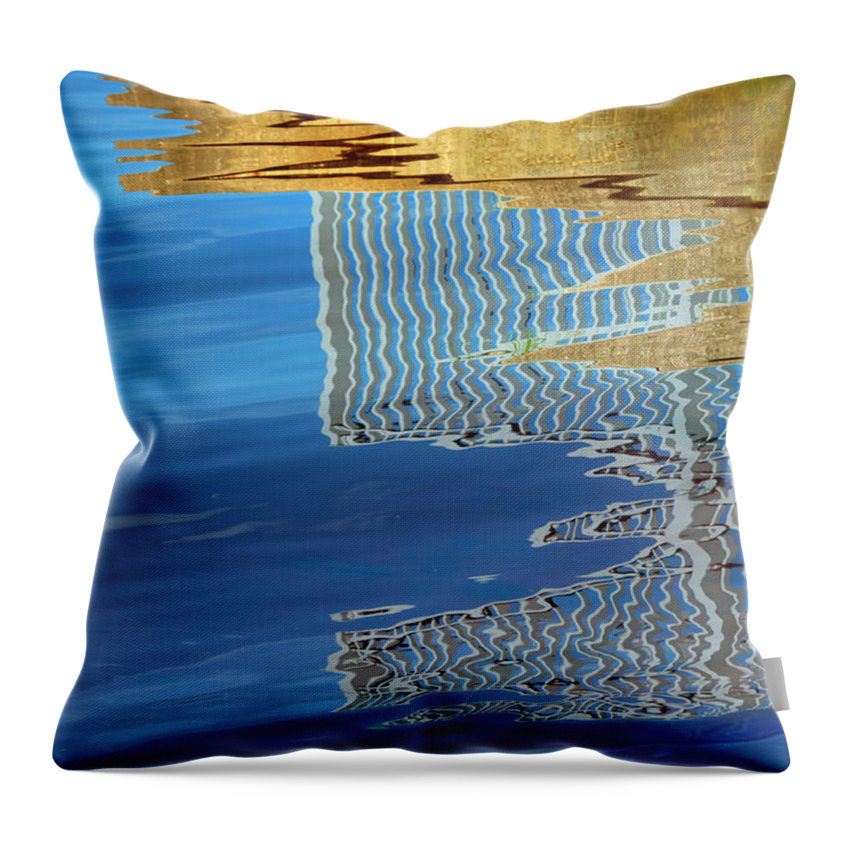 Frailing Throw Pillow featuring the photograph Railing Reflection at the Pier by Mitch Spence
