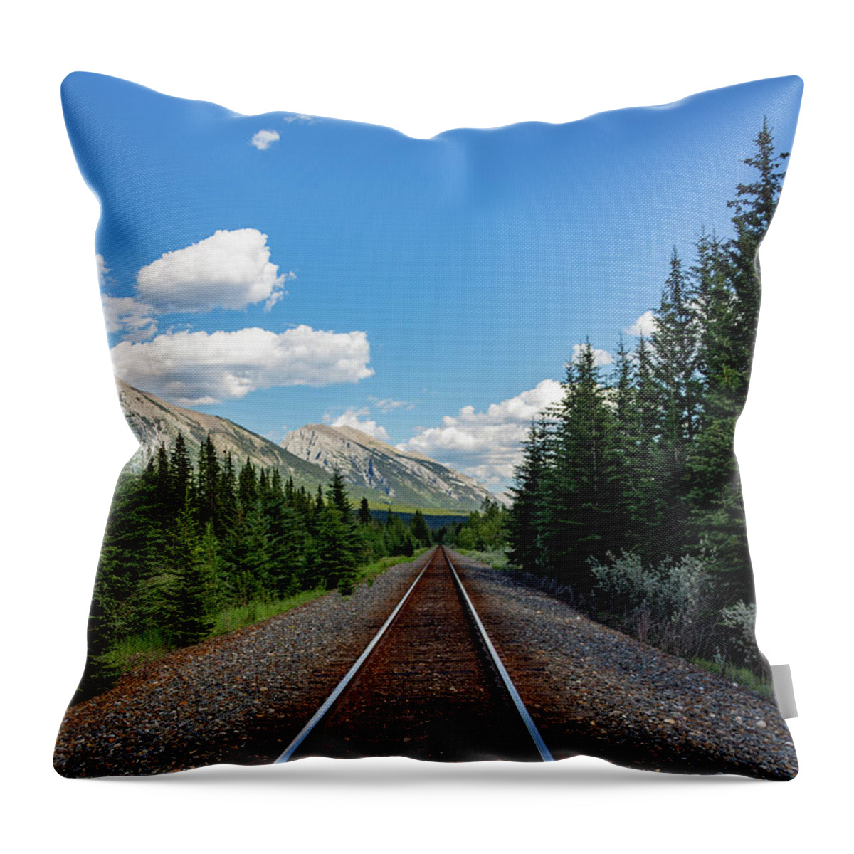 Mountains Throw Pillow featuring the photograph Railway through the Rockies by Cindy Robinson
