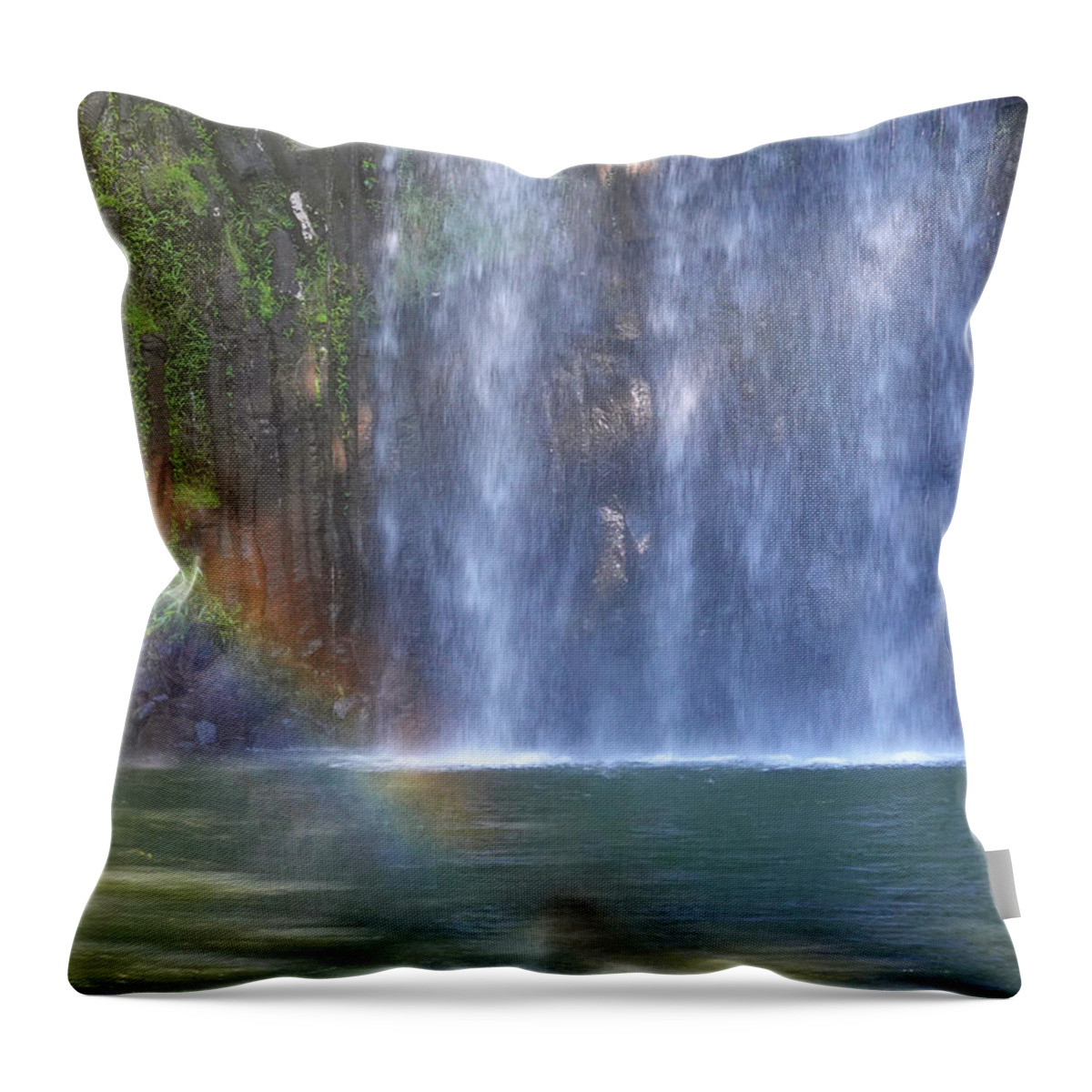 Falls Throw Pillow featuring the photograph Rainbow at the Falls by Maryse Jansen