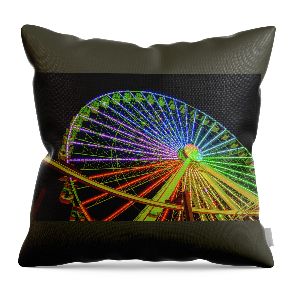 Amusement Throw Pillow featuring the photograph Rainbow Ferris Wheel at Morey's Pier by Kristia Adams
