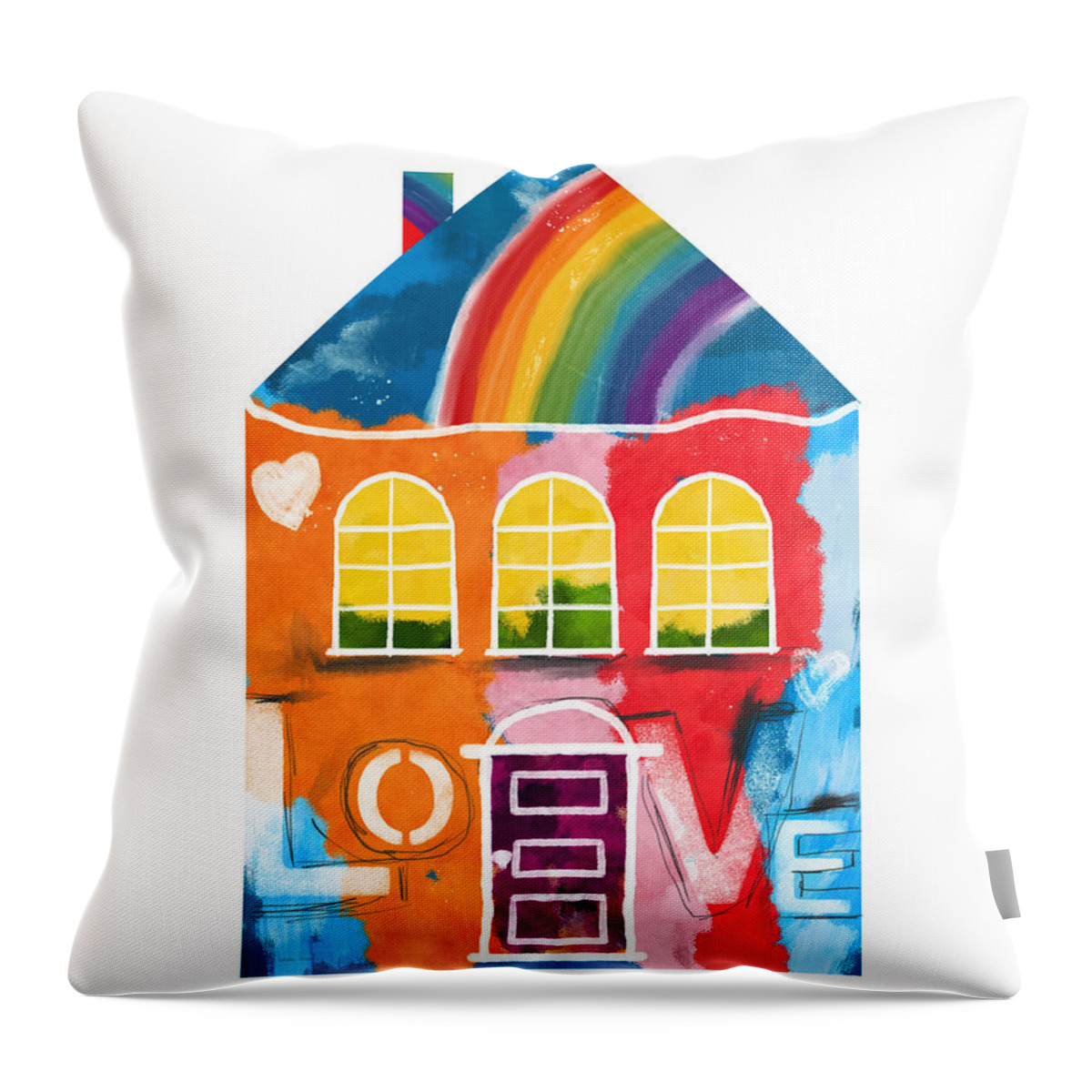 House Throw Pillow featuring the mixed media Rainbow House- Art by Linda Woods by Linda Woods