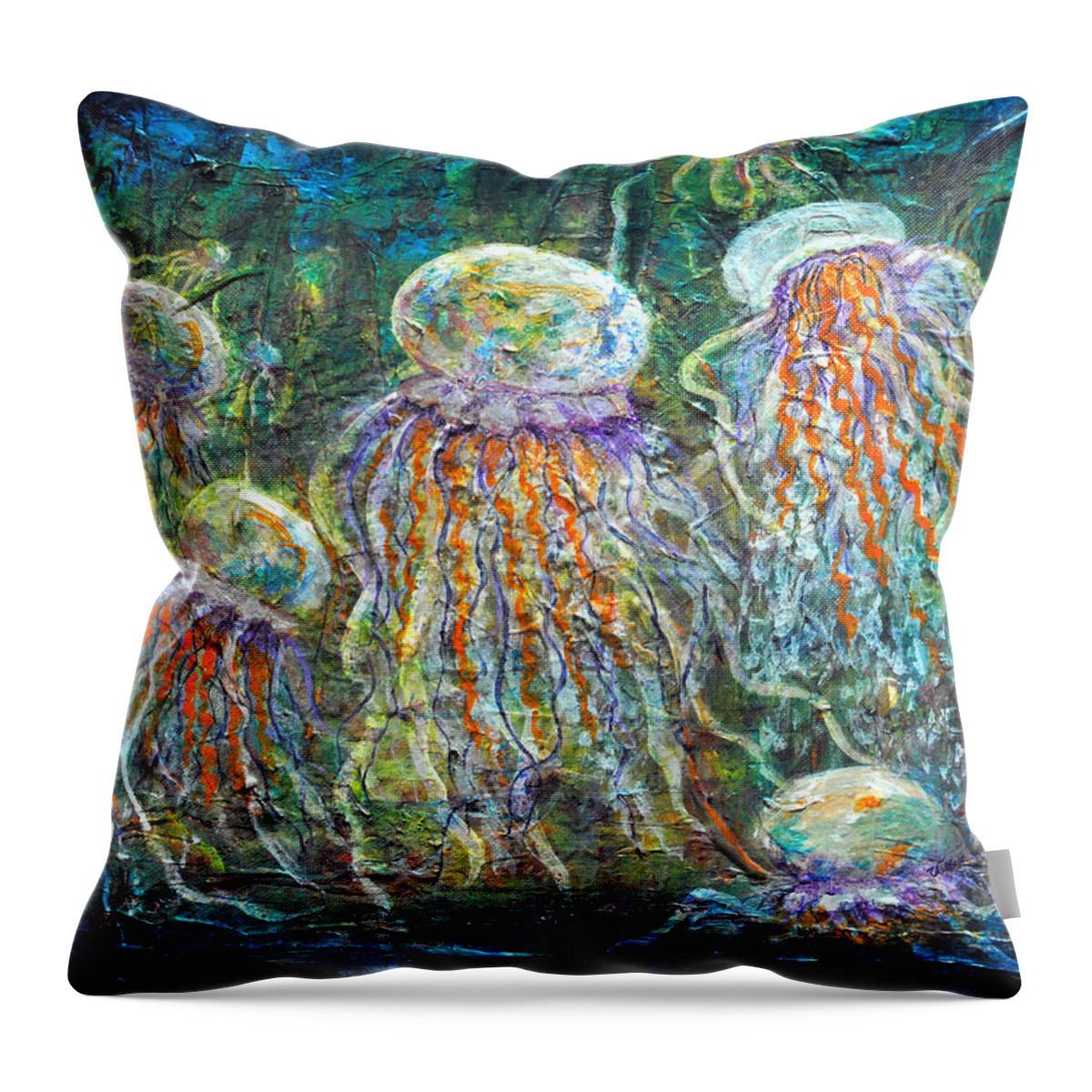Ocean Throw Pillow featuring the painting Rainbow Jellyfish by Vallee Johnson