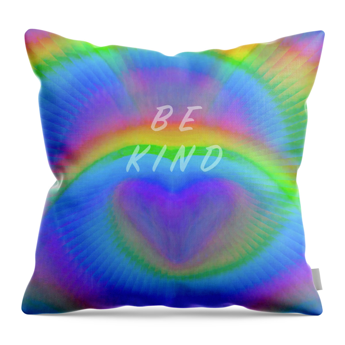 #bekind #bekindtooneanother #ellendegeneres #theellenshow #heart #love #customfacemask #facemask #mask #clothfacemask #facecovering #facemasksforsale #maskforsale #fashionablemask #covidmask #facecover #washablemask #rainbow #rainbowmask #rainbowfacemask #whenitrainslookforrainbows #bearainbowinthestorm #colorful #art #stayathome #nurse #nursegift #doctor #doctorgift #healthcareworkergift #gift #ppe #covid19 #coronavirus #lgbtq #pride #gaypride #togetheralone #nystrong #nytough Throw Pillow featuring the digital art Rainbow Love - Be Kind Face Mask by Artistic Mystic