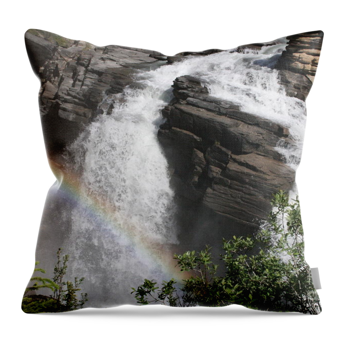 Rainbow Throw Pillow featuring the photograph Rainbow Over Falls by Mary Mikawoz