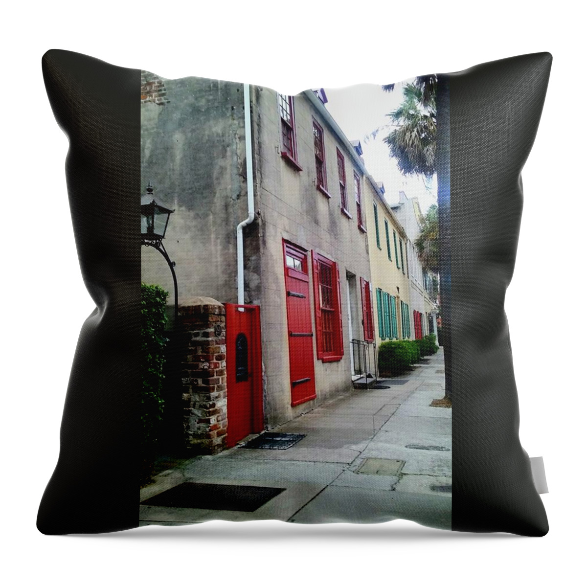 Charleston Rainbo Throw Pillow featuring the photograph Rainbow Row by Victor Thomason