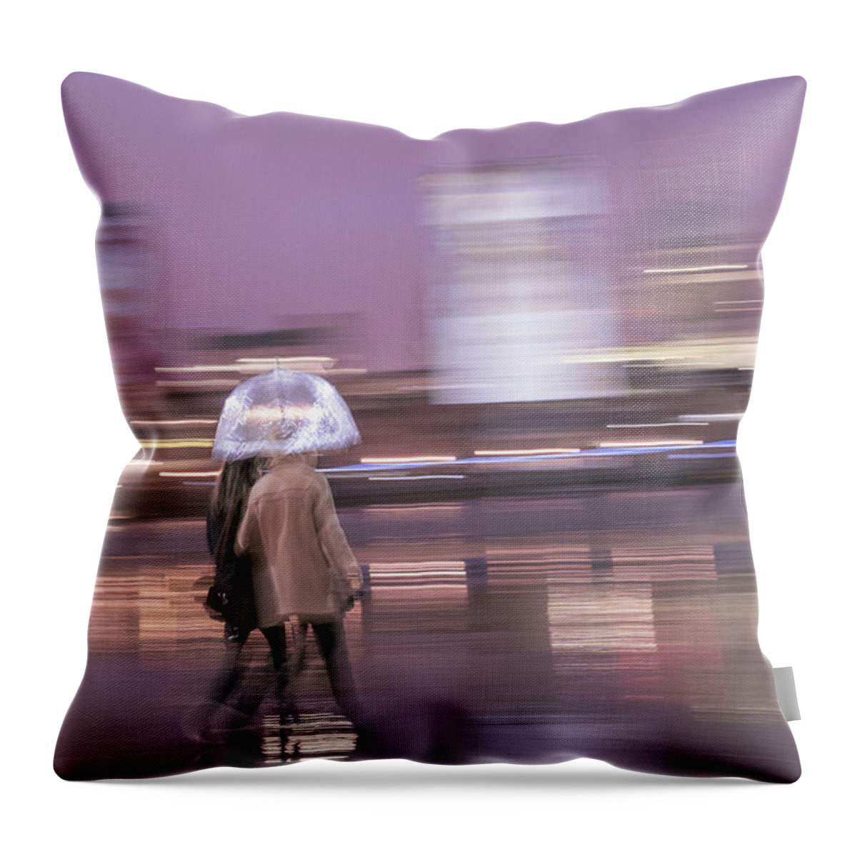 Rain Throw Pillow featuring the photograph Rainy Day Stroll by Linda Villers