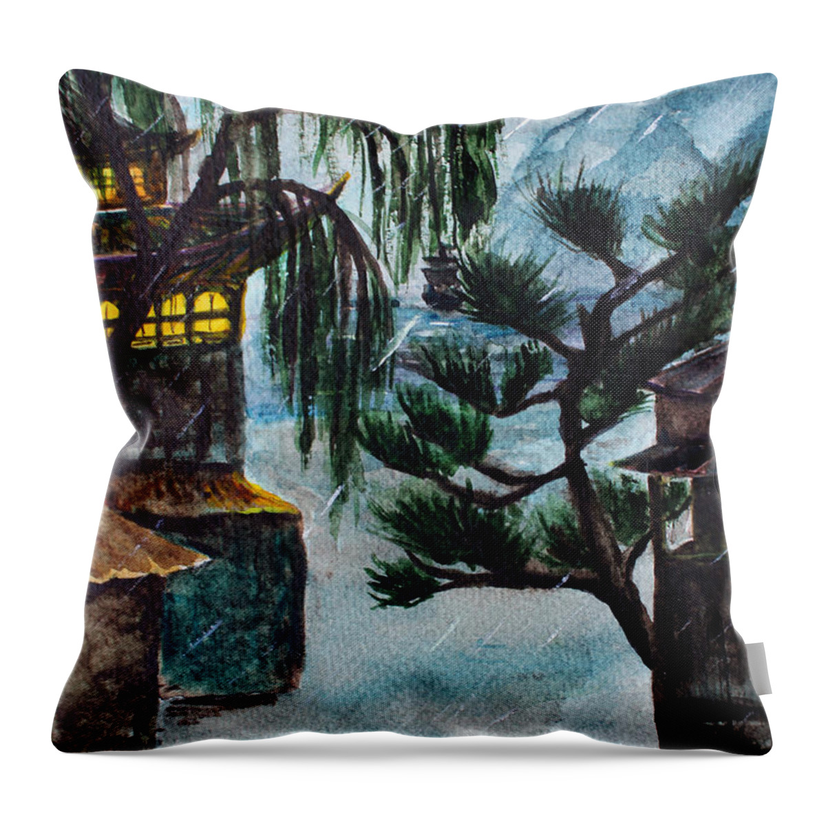 Beautiful Throw Pillow featuring the painting Rainy Evening by Medea Ioseliani