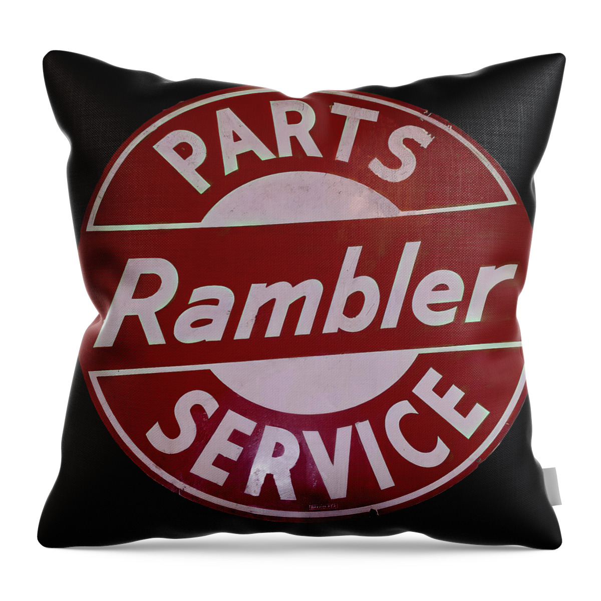 Rambler Throw Pillow featuring the photograph Rambler service vintage sign by Flees Photos