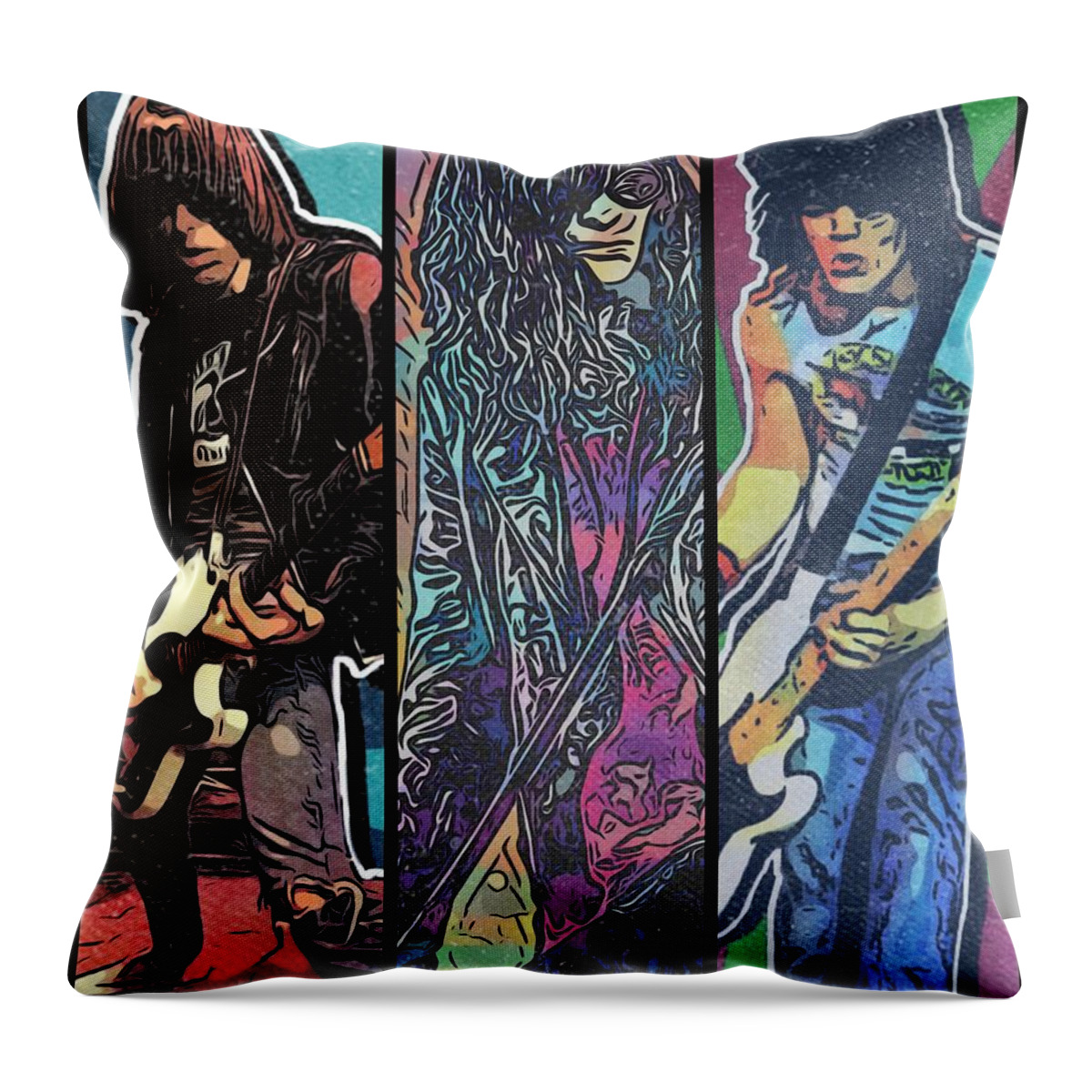 Ramones Throw Pillow featuring the digital art Ramones Pop Art Collage by Christina Rick