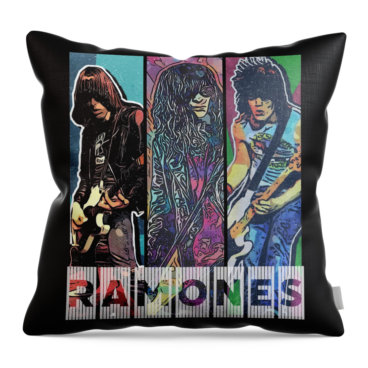 Ramones Throw Pillow featuring the digital art Ramones Pop Art Collage II by Christina Rick