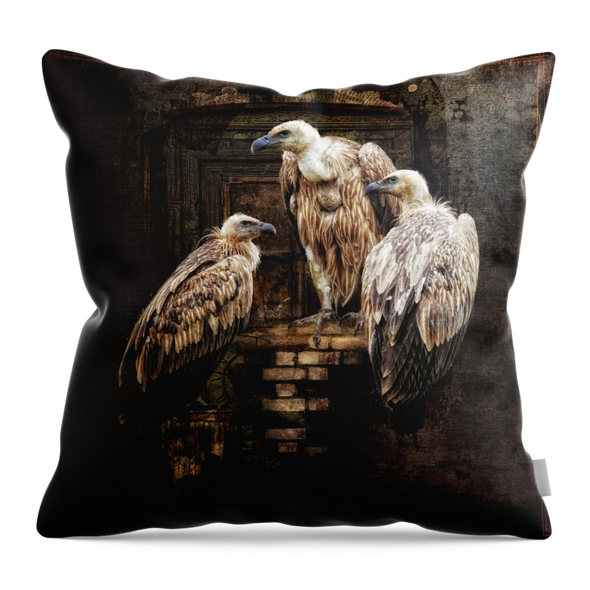 Birds Throw Pillow featuring the digital art Rampart Guardians by Merrilee Soberg
