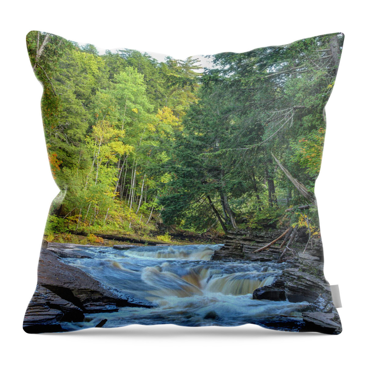 Porcupine Wilderness State Park Throw Pillow featuring the photograph Rapids on the Presque Isle River by Robert Carter