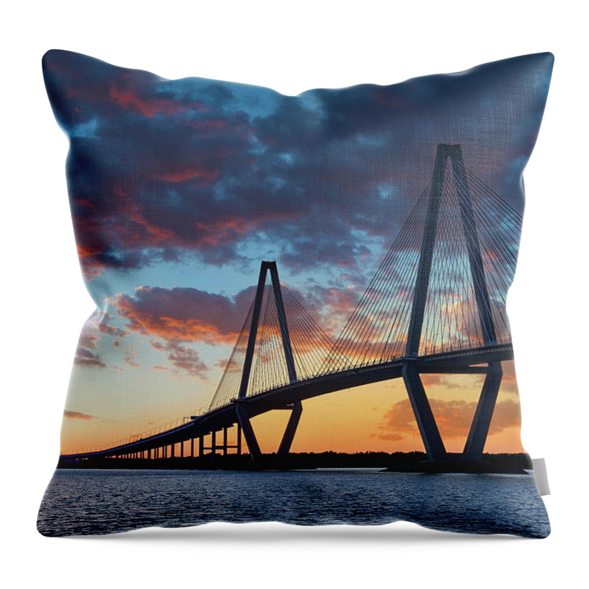 Charleston Throw Pillow featuring the photograph Ravenel Bridge in Charleston by Jon Glaser