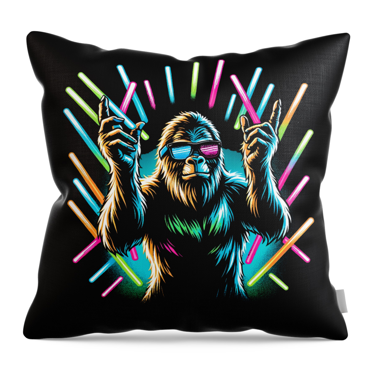 Rave Throw Pillow featuring the digital art Raver Bigfoot by Flippin Sweet Gear
