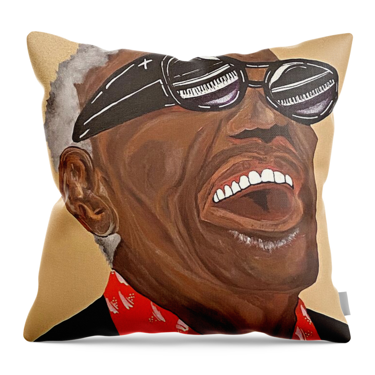  Throw Pillow featuring the painting Ray Charles-Reflections of Ray by Bill Manson