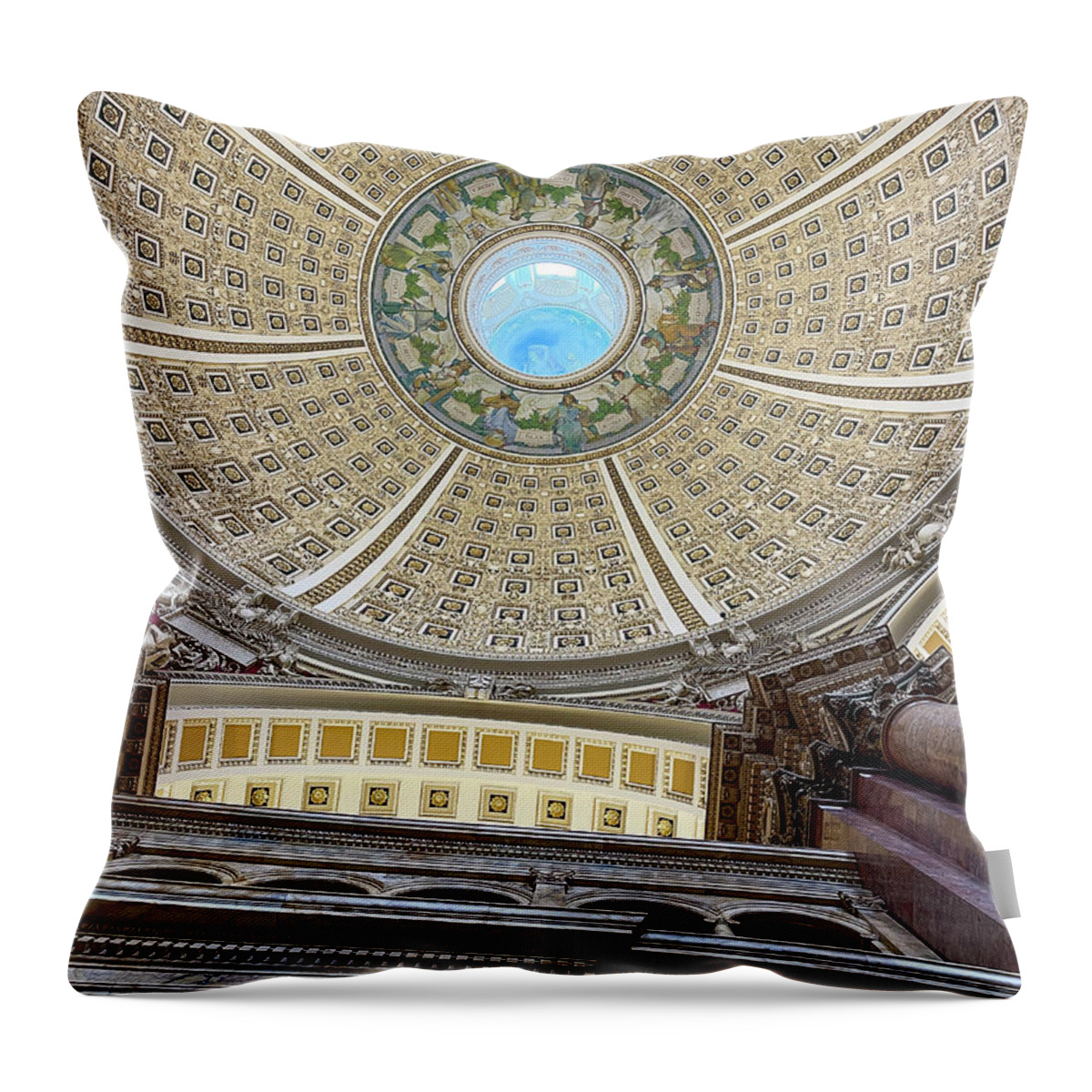 Reading Room Ceiling Throw Pillow featuring the photograph Library of Congress Reading Room Ceiling by Jon Neidert