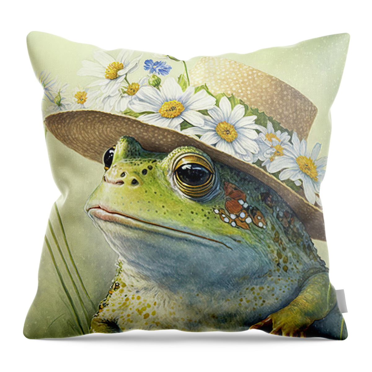 Frog Throw Pillow featuring the painting Ready For The Garden by Tina LeCour