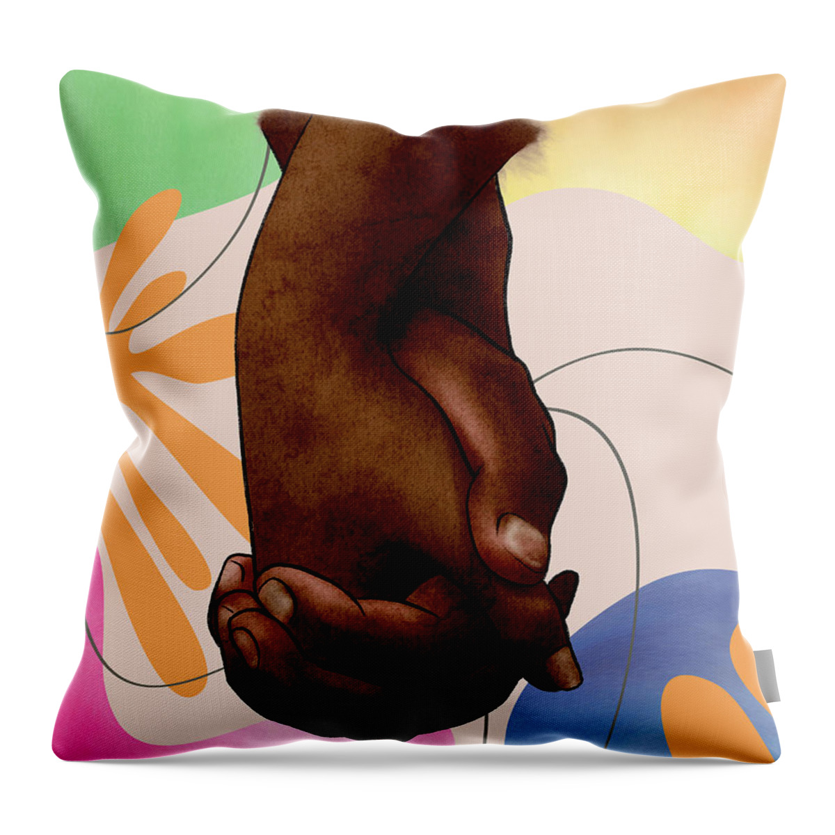 Hand Drawn Throw Pillow featuring the drawing Realistic black couple holding hands print, happy african american couple in love, wall art love by Mounir Khalfouf