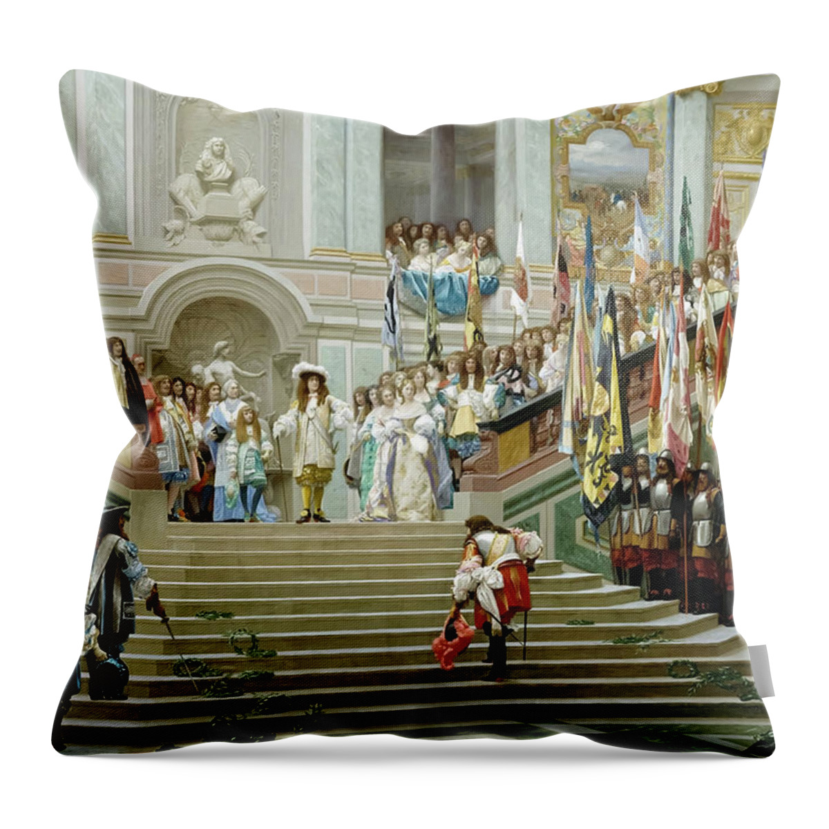 Jean-leon Gérôme Throw Pillow featuring the painting Reception of the Grand Conde by Jean Leon Gerome