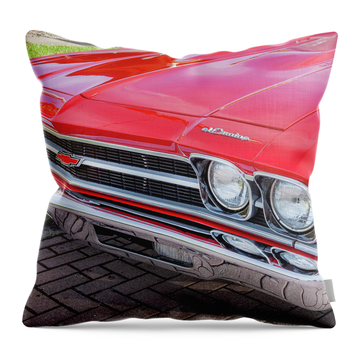 1969 Chevrolet El Camino 350 Throw Pillow featuring the photograph Red 1969 Chevrolet El Camino Custom 350 X116 by Rich Franco