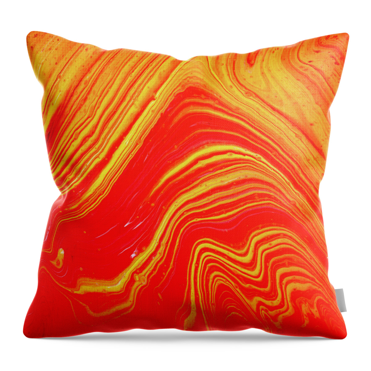Abstract Throw Pillow featuring the painting Red and Orange Abstract Acrylic Fluid Art 01 by Matthias Hauser