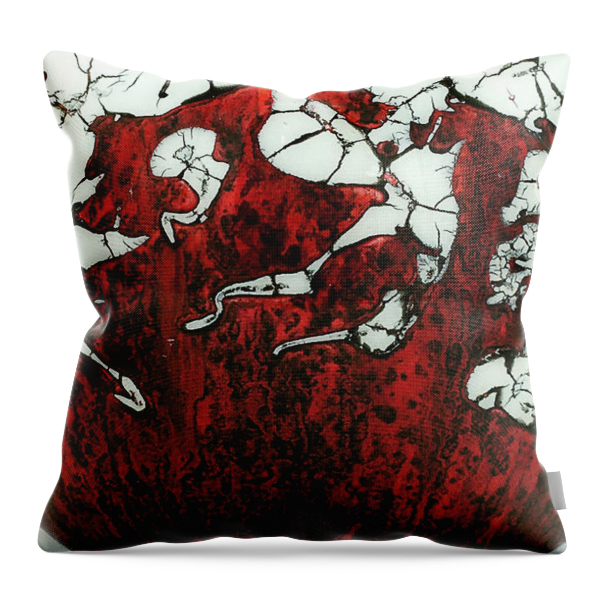 Red Throw Pillow featuring the mixed media Red and White Glass Bowl by Christopher Schranck
