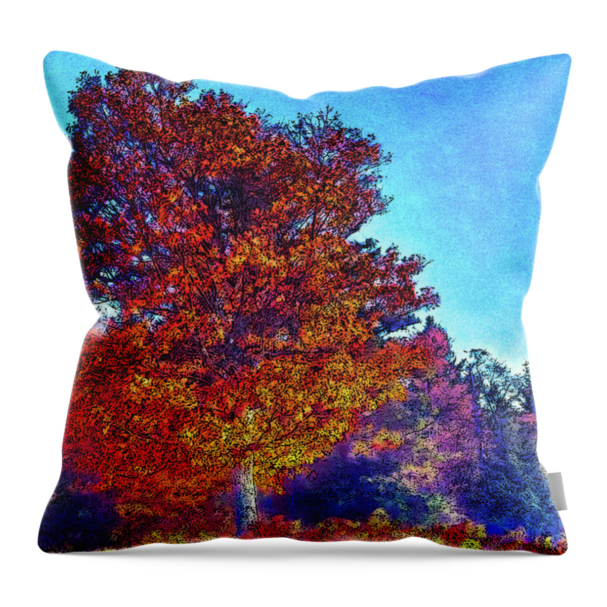 Autumn Throw Pillow featuring the digital art Red and Yellow Autumn Tree fx by Dan Carmichael