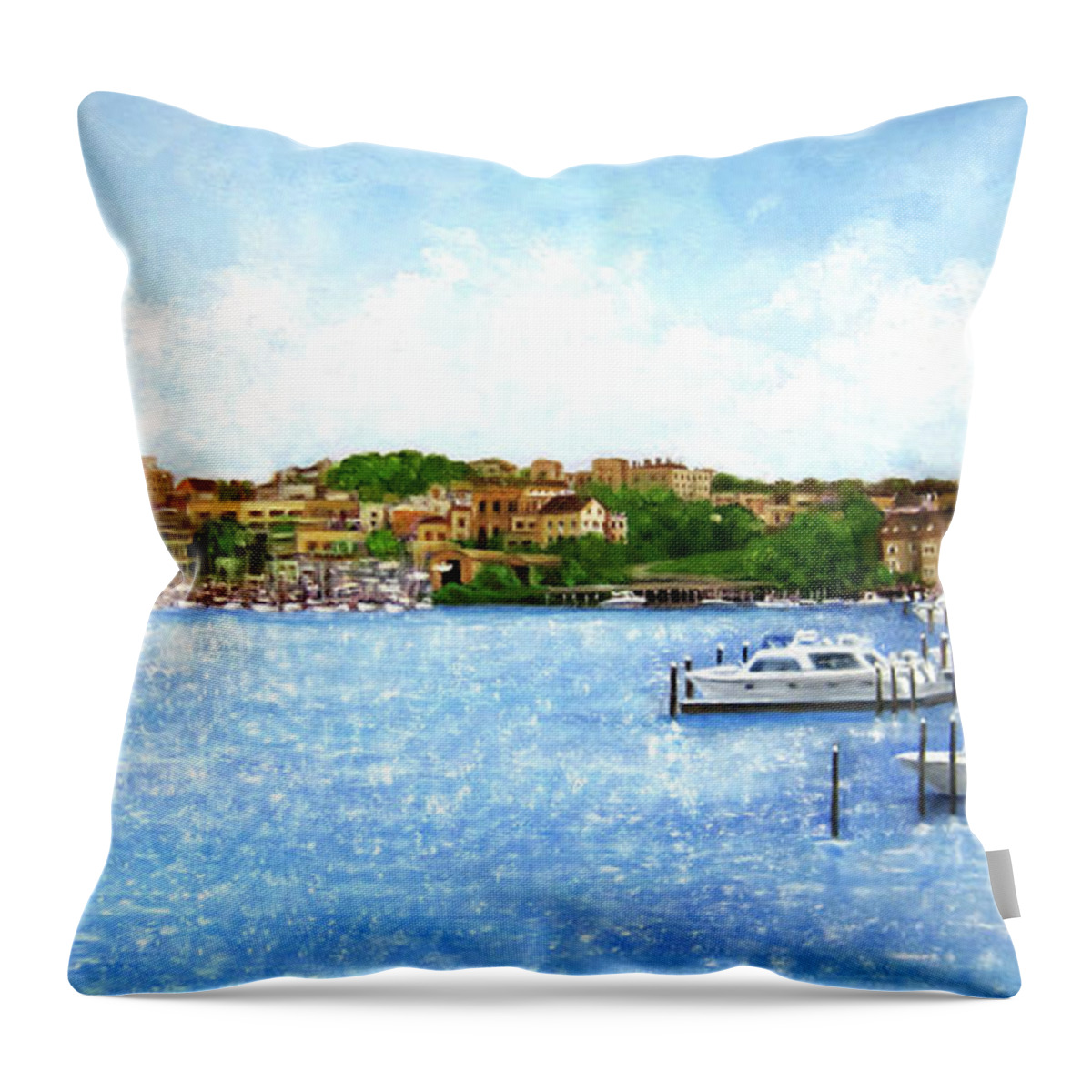 Red Bank Nj Throw Pillow featuring the painting Red Bank Skyline 2021 by Leonardo Ruggieri