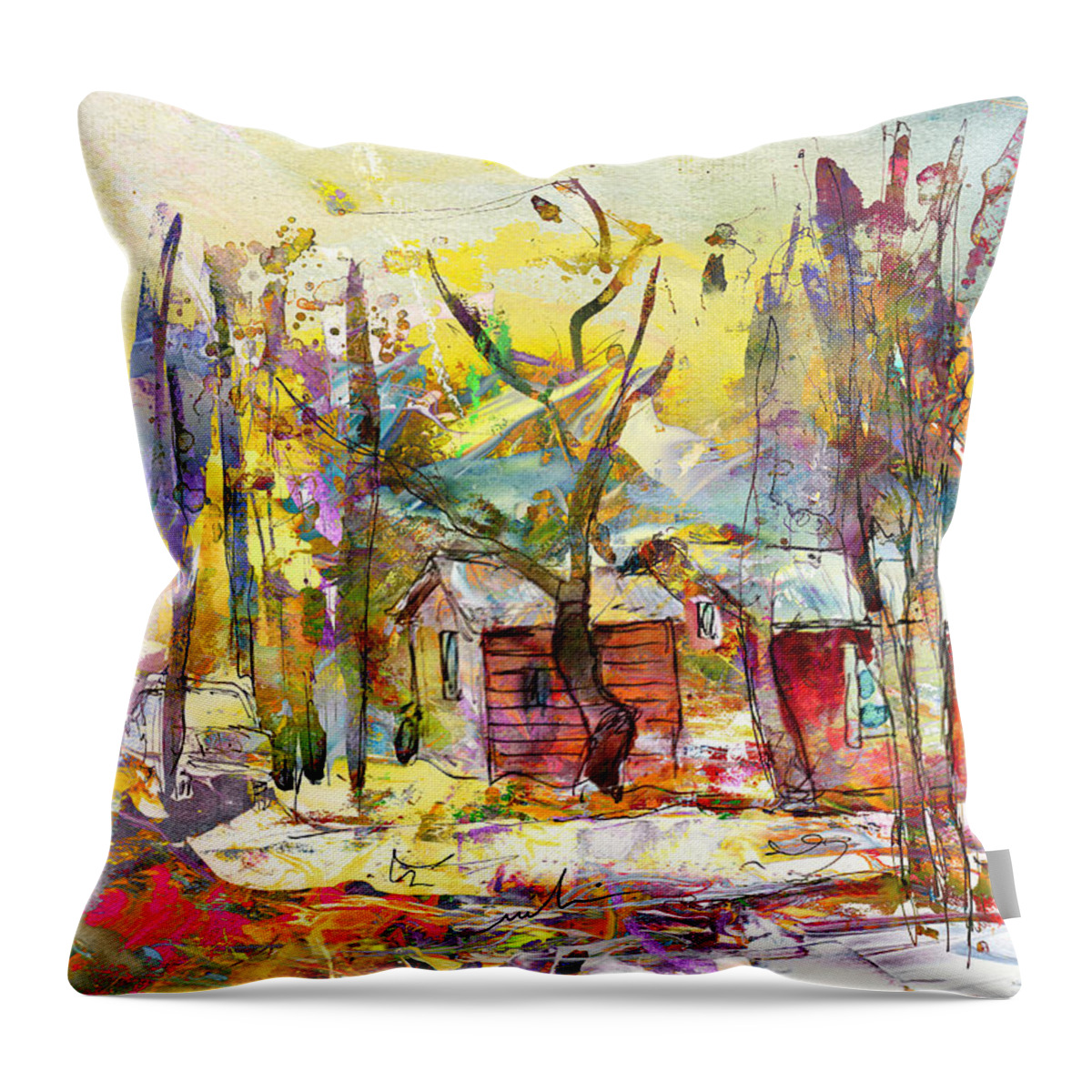 Travel Throw Pillow featuring the painting Red Barn In Mississippi Collage by Miki De Goodaboom