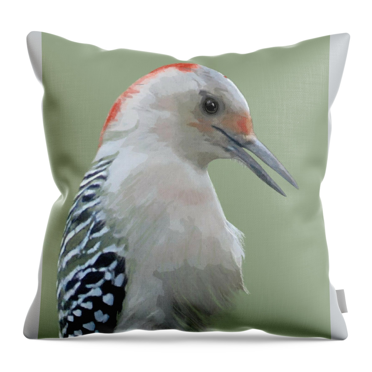 Nature Throw Pillow featuring the mixed media Red Bellied Woodpecker by Judy Cuddehe