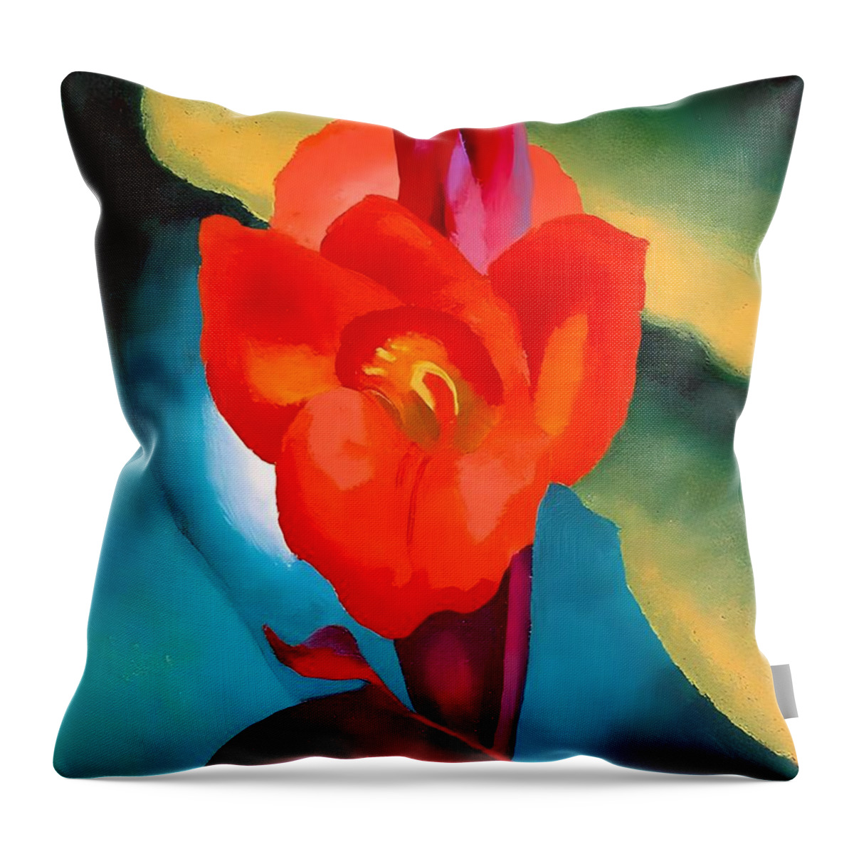  Red Canna Throw Pillow featuring the painting Red Canna, 1919 by Georgia O'Keeffe