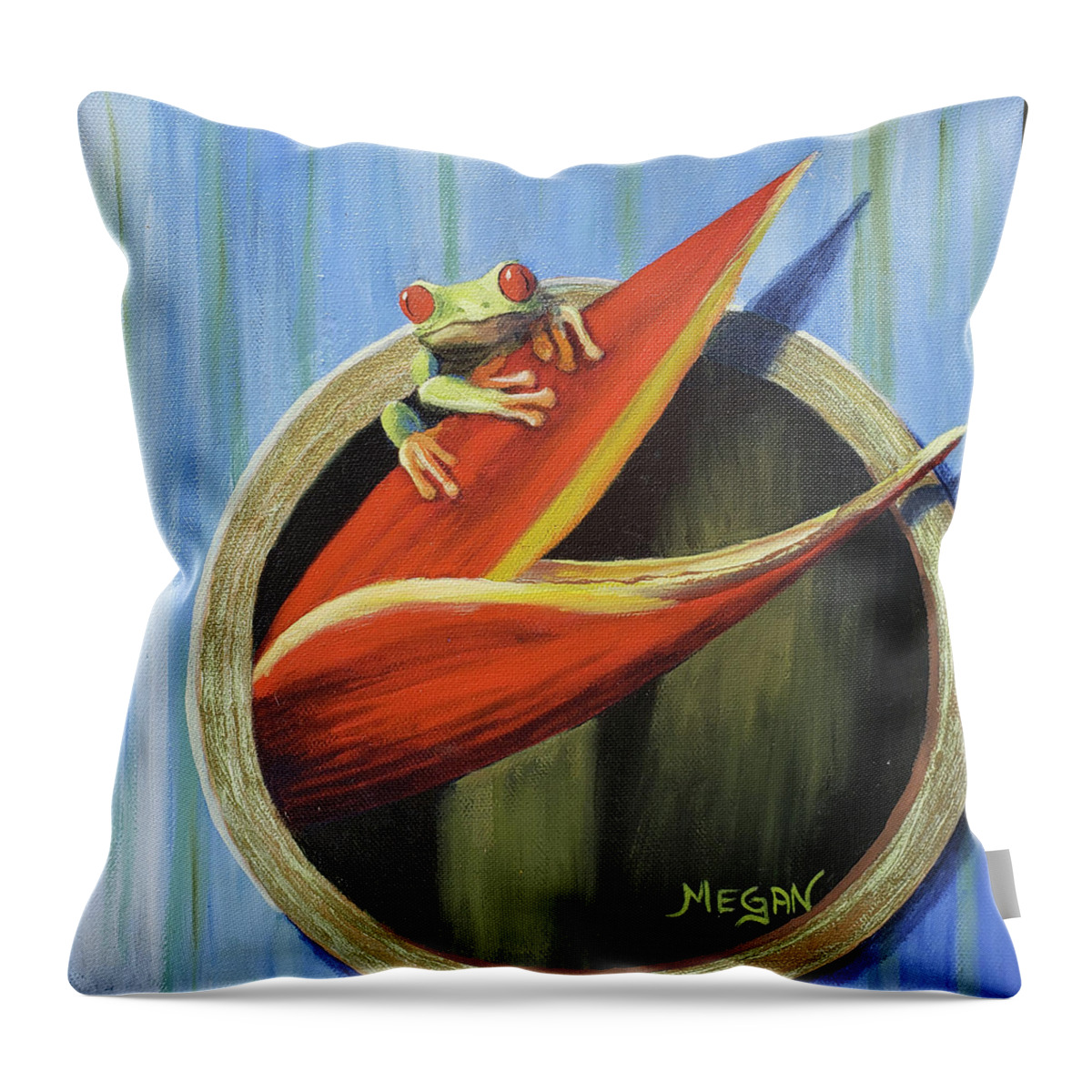 Tropical Throw Pillow featuring the painting Red-eyed Tree Frog by Megan Collins