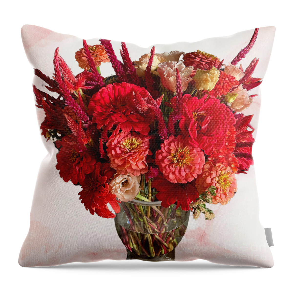 Red Flowers In Vase Throw Pillow featuring the photograph Red Flowers in Vase by Carol Groenen
