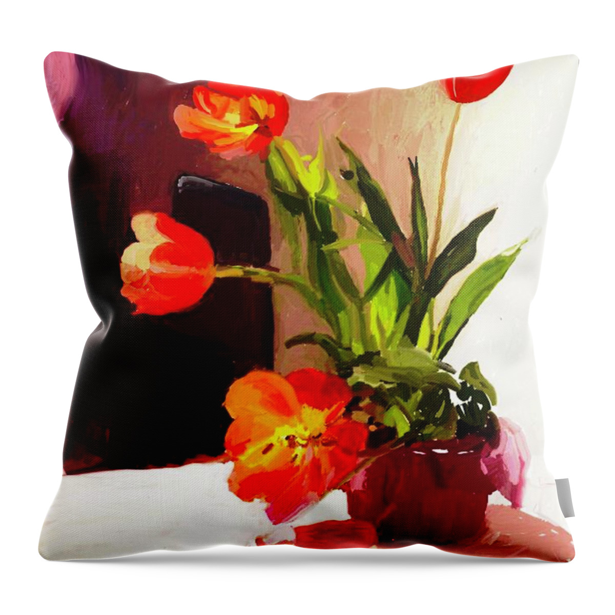 Flowers Throw Pillow featuring the digital art Red Flowers by Joe Roache
