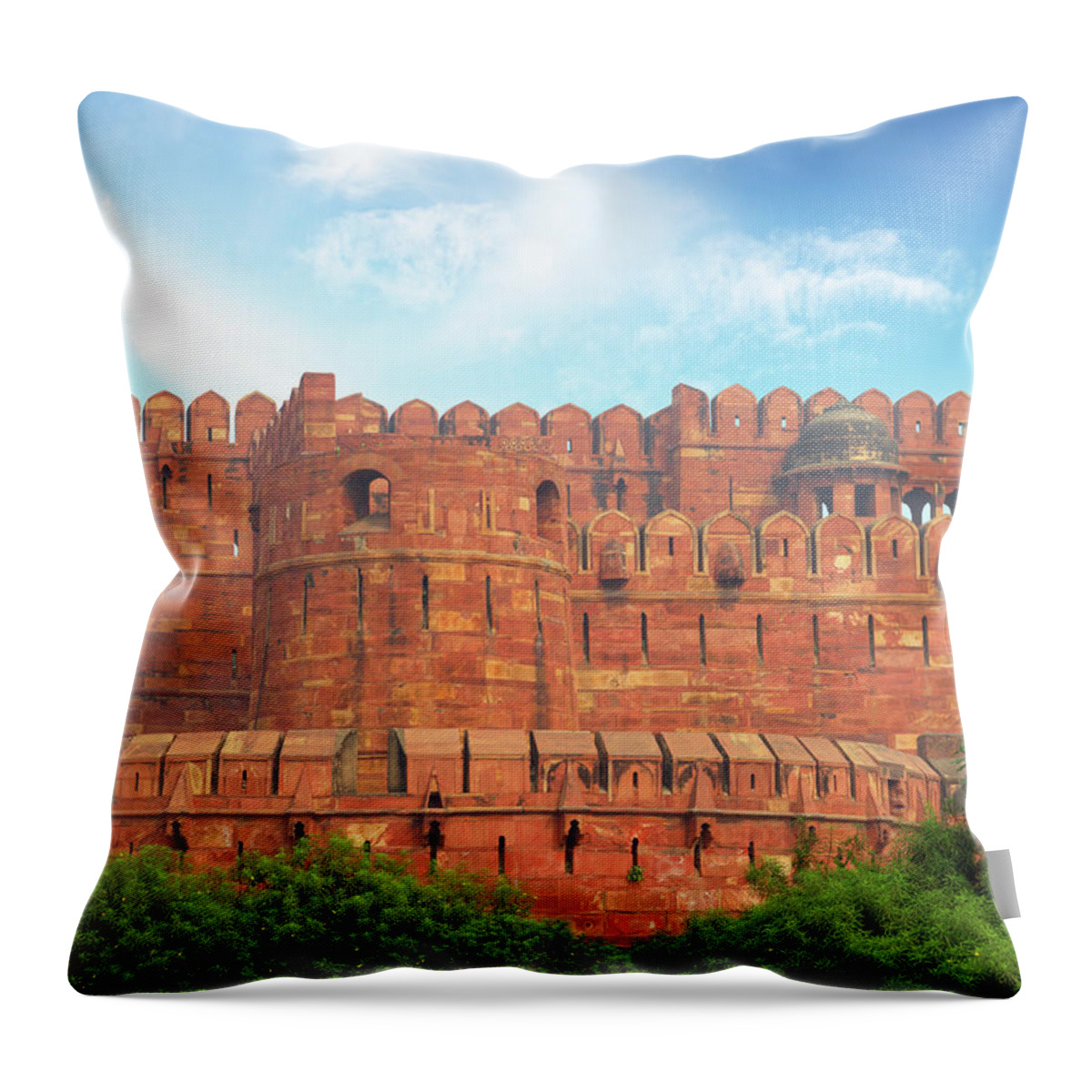 Agra Throw Pillow featuring the photograph red fort wall in Agra by Mikhail Kokhanchikov