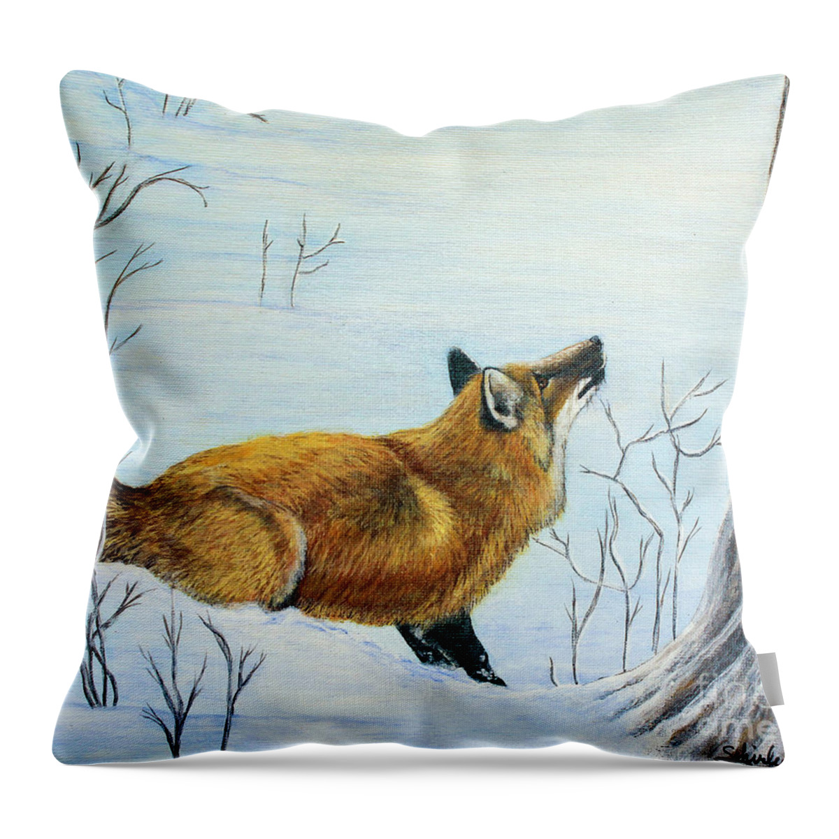 Fox Throw Pillow featuring the painting Red Fox in the Snow by Shirley Dutchkowski