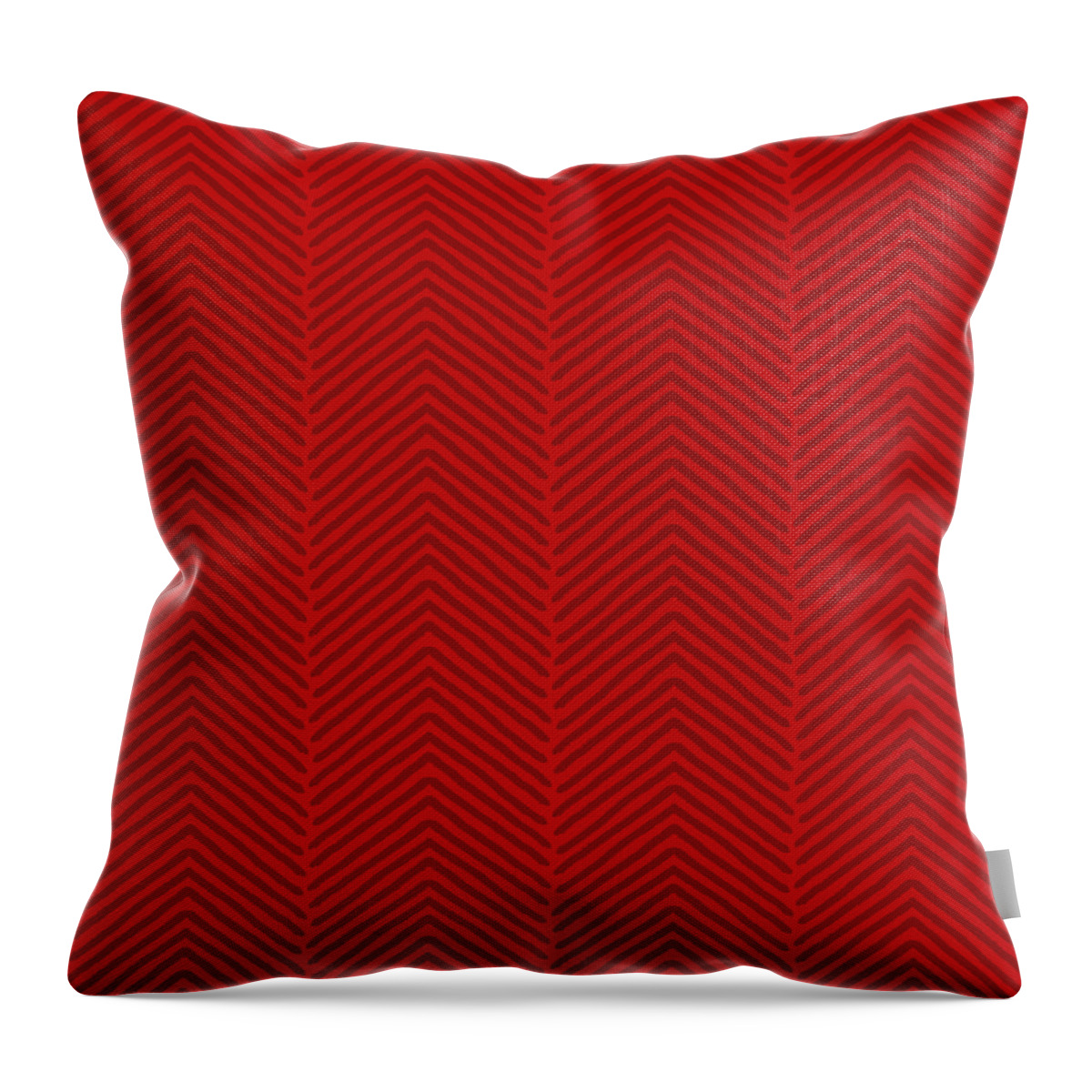 Red Throw Pillow featuring the painting Red Herringbone Pattern by Jen Montgomery by Jen Montgomery