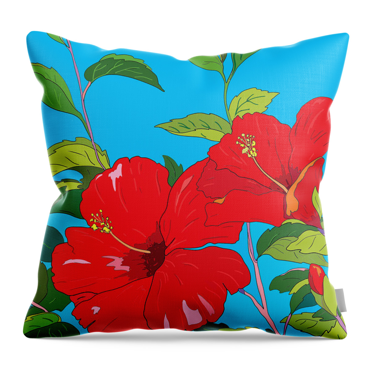 Red Throw Pillow featuring the digital art Red Hibiscus by John Clark