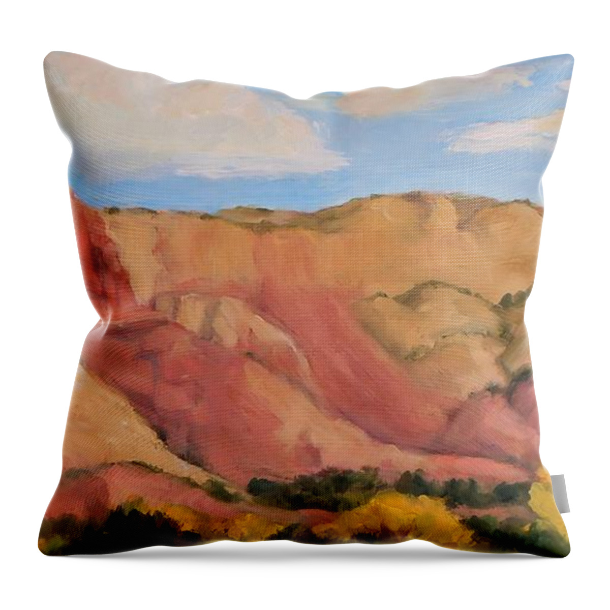 Plein Air Throw Pillow featuring the painting Red Hills, Golden Cottonwoods by Marian Berg