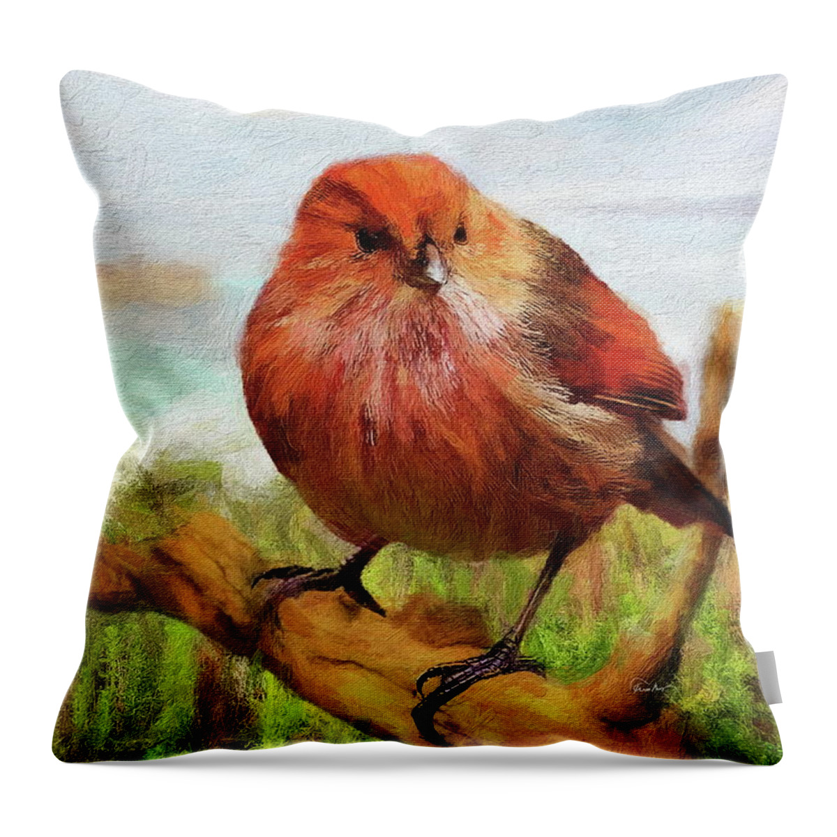 Bird Throw Pillow featuring the digital art Red House Finch - La Jolla by Russ Harris