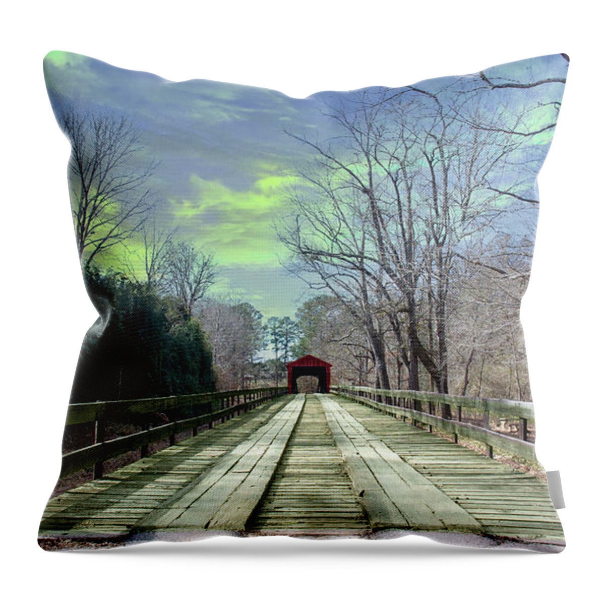 New Jersey Throw Pillow featuring the digital art Red Oak Creek Covered Bridge by Anthony Ellis