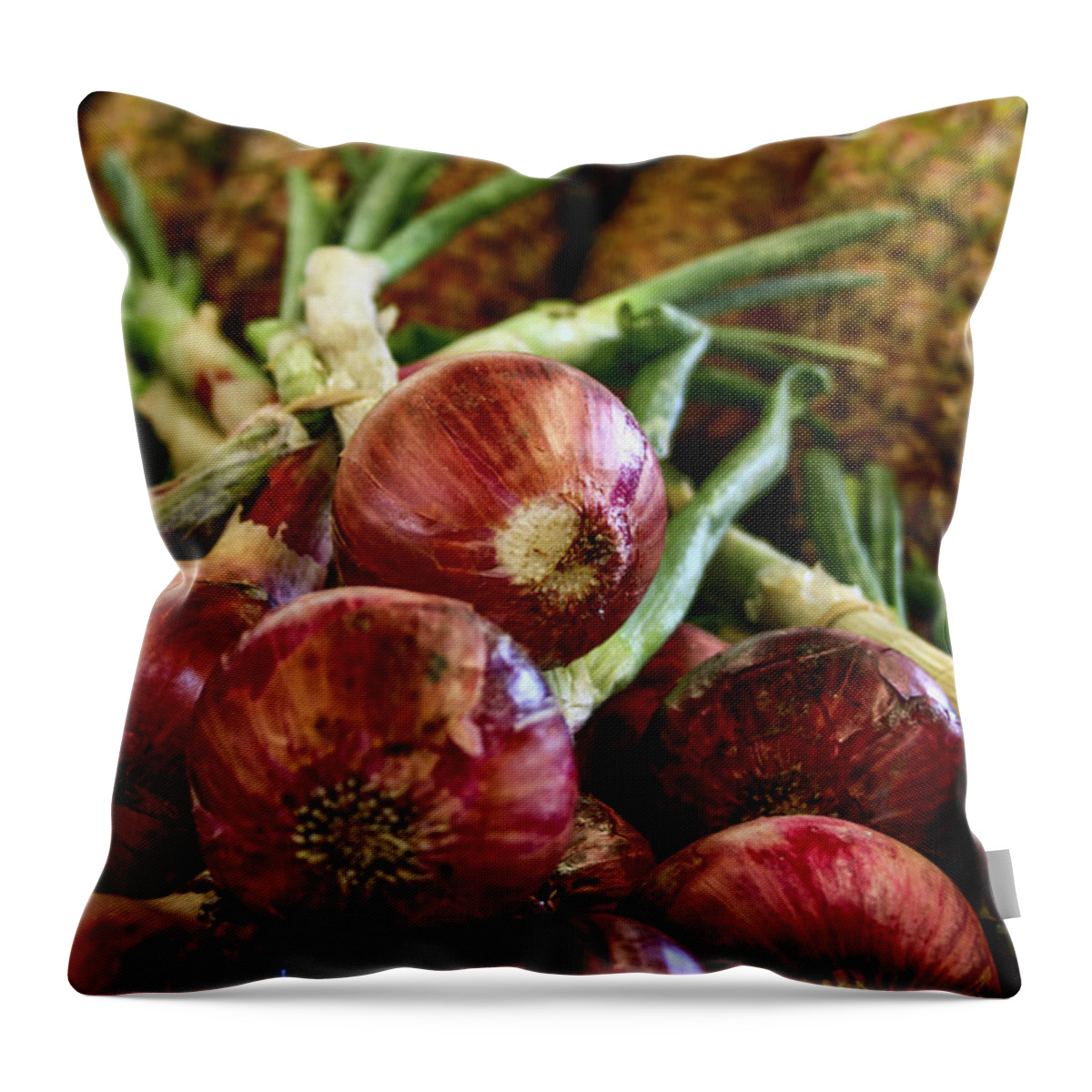Kitchen Throw Pillow featuring the photograph Red Onions and Pineapples by Sally Bauer