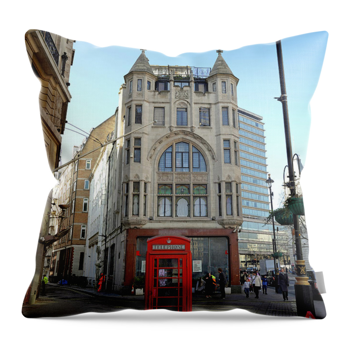 Red Telephone Booth Throw Pillow featuring the photograph Red Phone Booth In London England by Rick Rosenshein