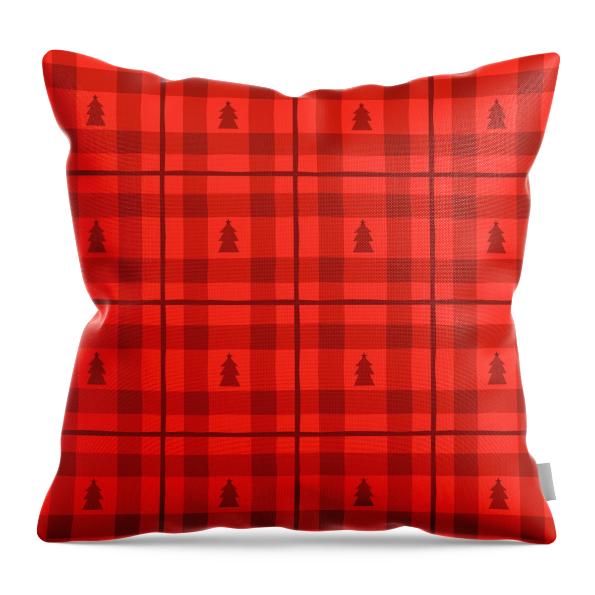 Red Throw Pillow featuring the painting Red Plaid Christmas Tree Pattern - Art by Jen Montgomery by Jen Montgomery